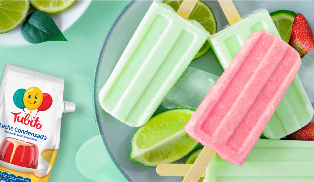 Paleta de fresa o limón y leche condensada